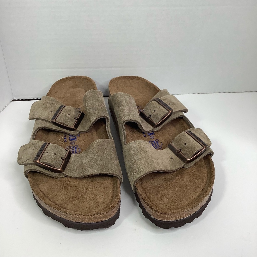 BIRKENSTOCK ARIZONA TOUPE SUEDE SLIDES